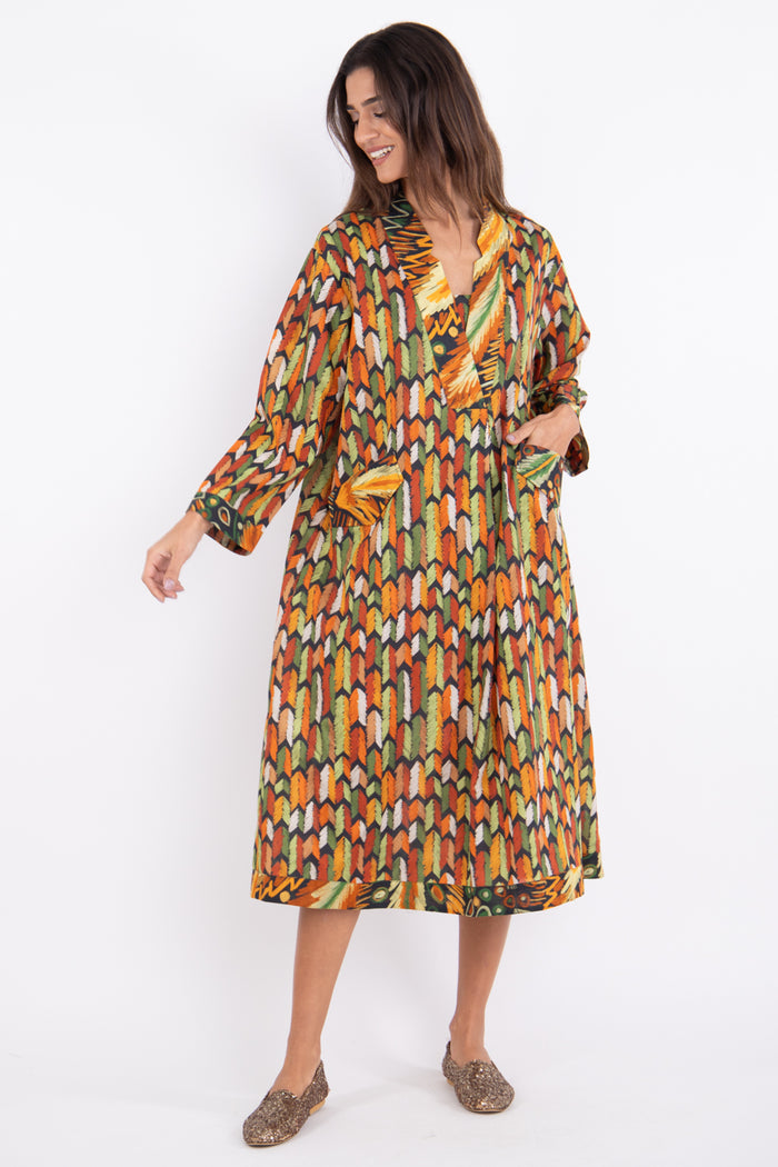 Daria Cotton Orange Feathers Dress