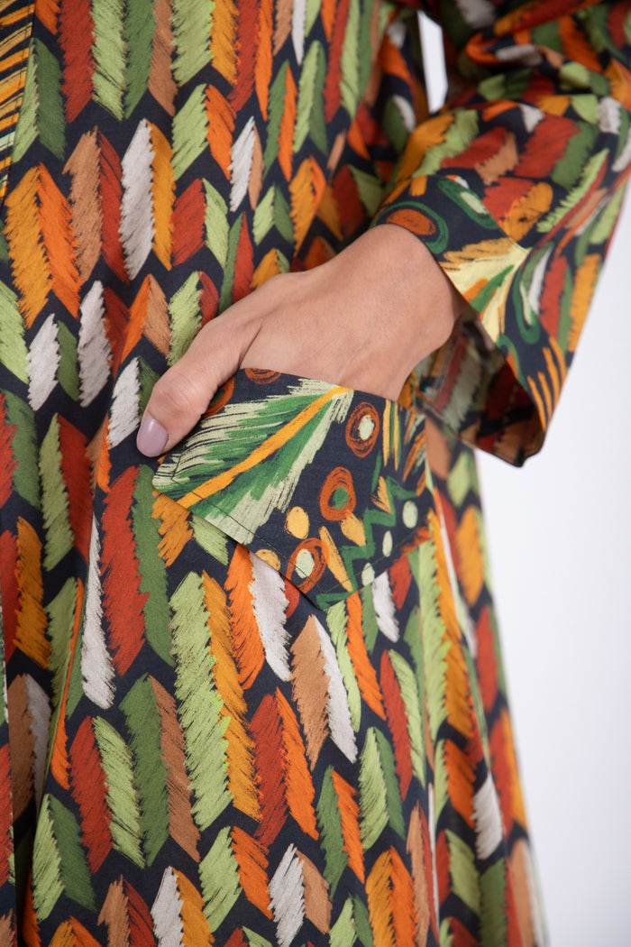 Daria Cotton Orange Feathers Dress