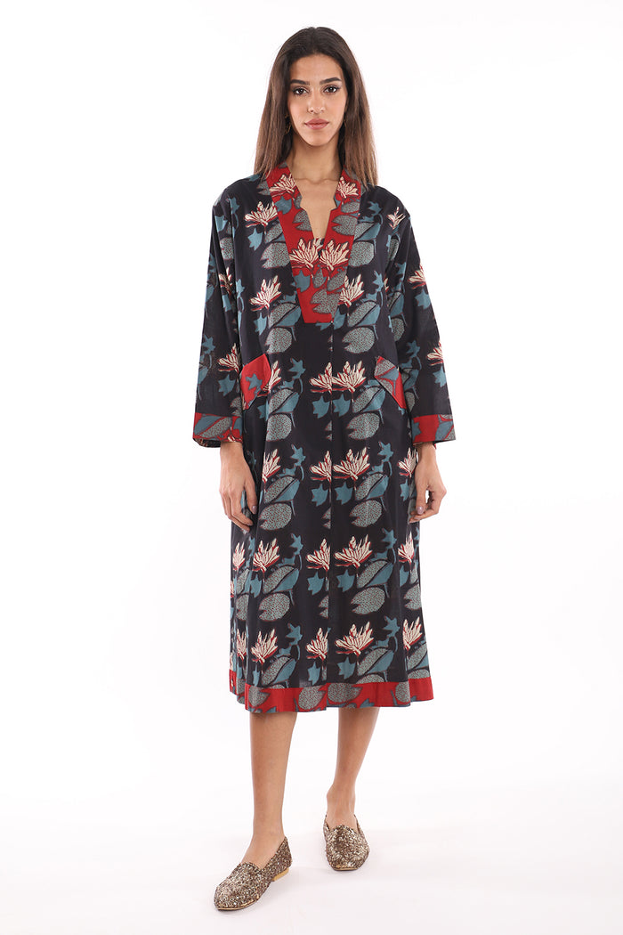 Daria Cotton Red And Black Printed Dress
