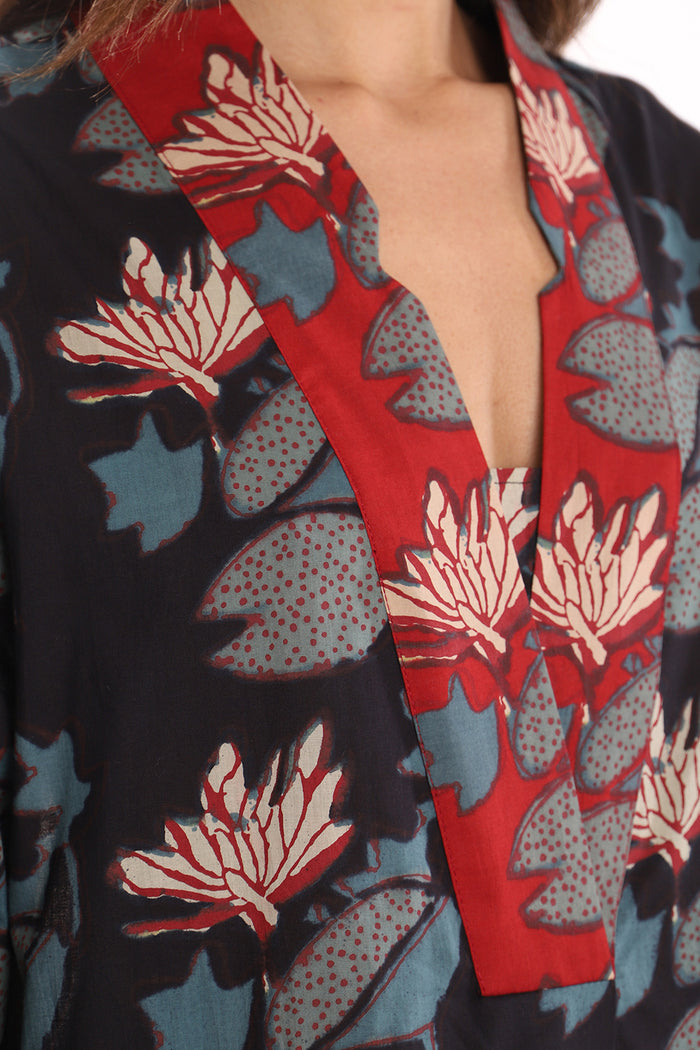 Daria Cotton Red And Black Printed Dress