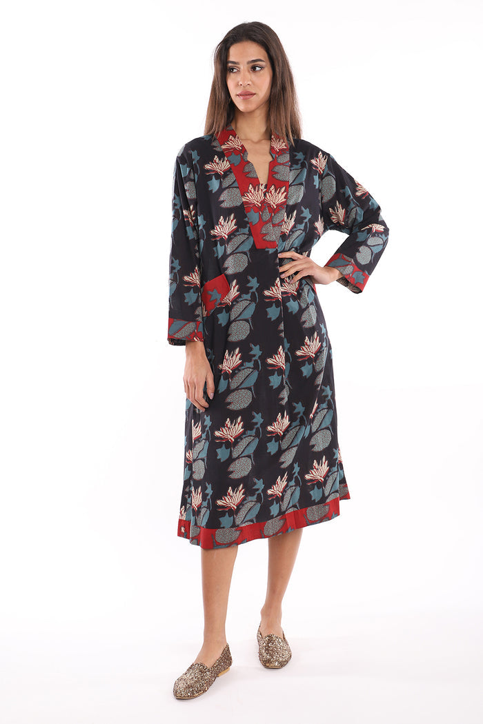 Daria Cotton Red And Black Printed Dress
