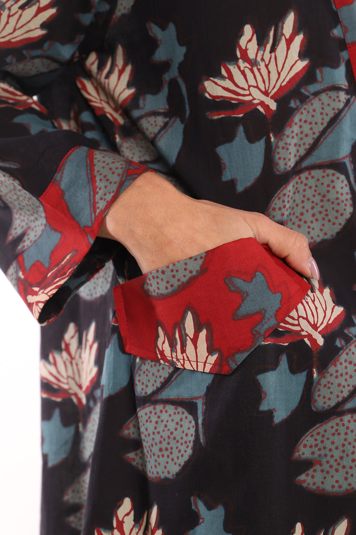 Daria Cotton Red And Black Printed Dress