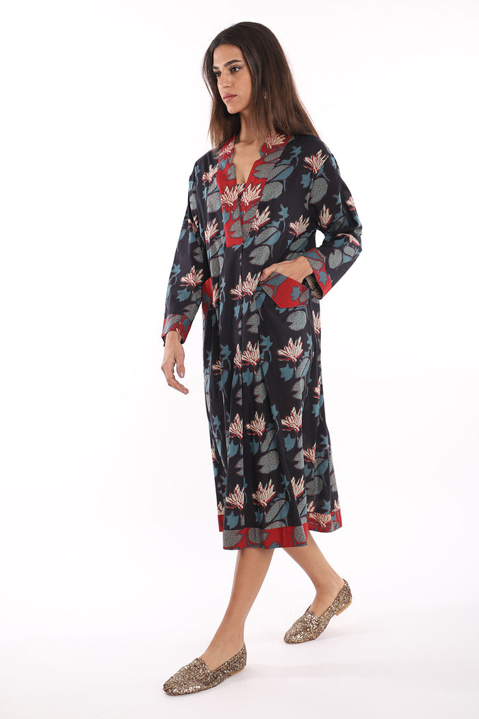Daria Cotton Red And Black Printed Dress