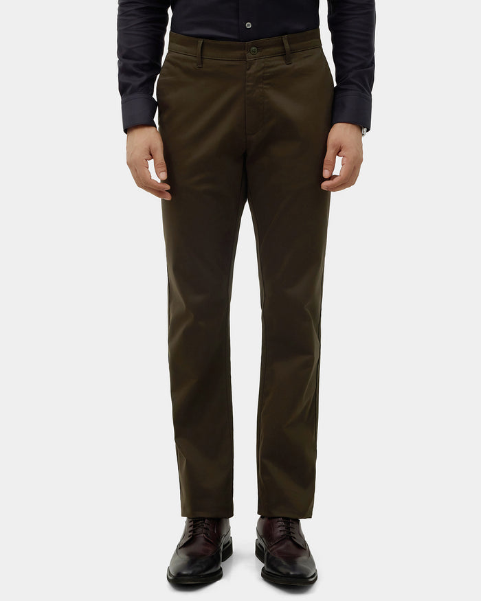 Dark Olive Unwrinkle Solid Khakis - Sinai