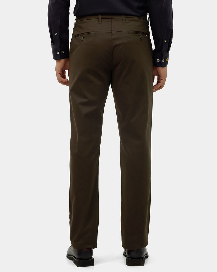 Dark Olive Unwrinkle Solid Khakis - Sinai