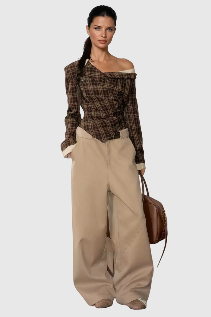 Darko One Shoulder Grid Top In Brown