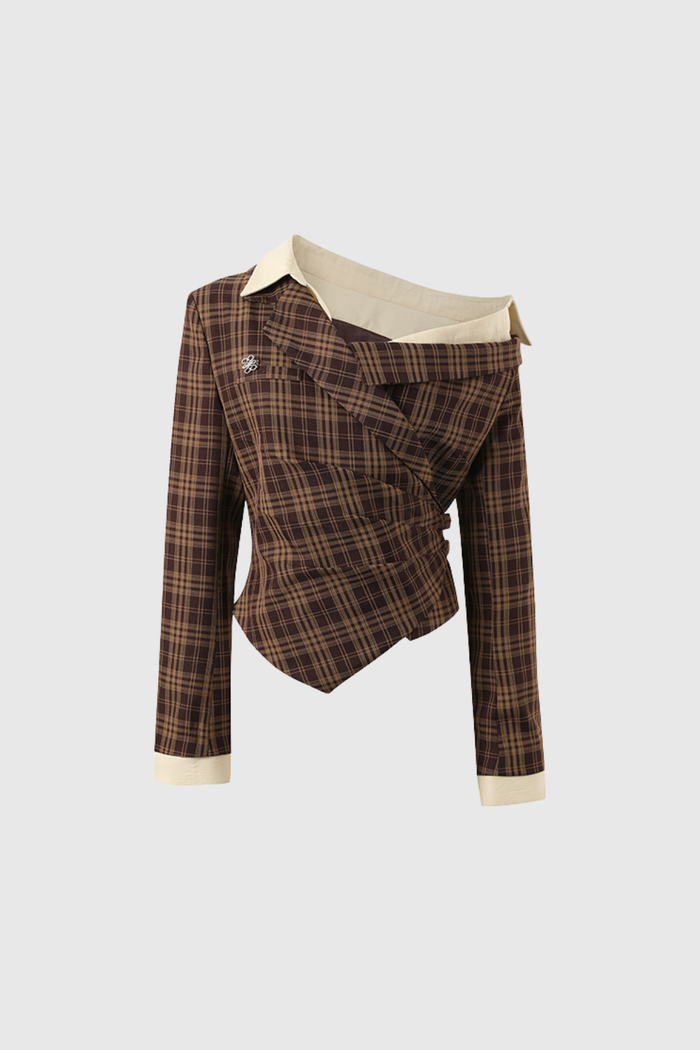 Darko One Shoulder Grid Top In Brown