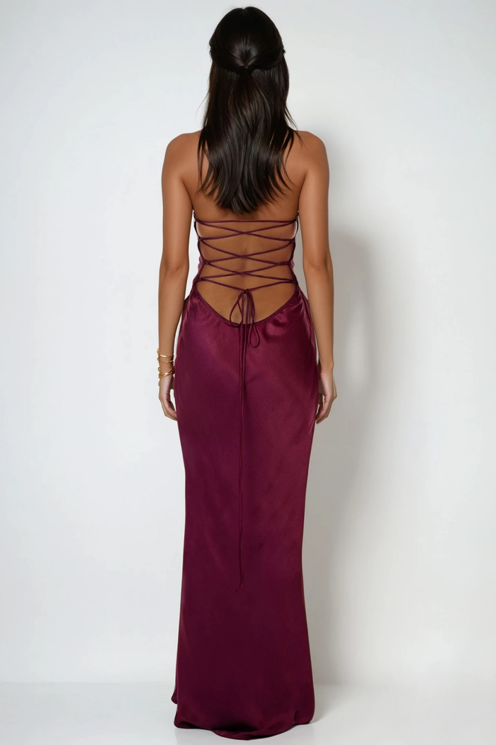Davlat Halter Neck Sequin Satin Maxi Dress In Purple