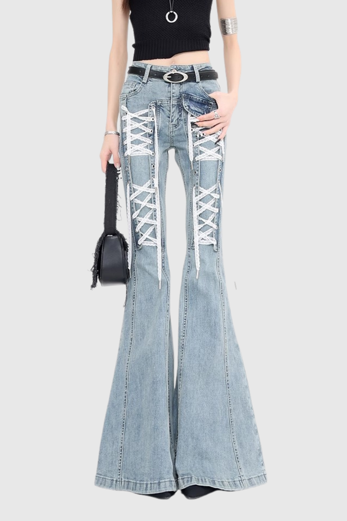 Demosthenes Lace up Bootcut Jeans In Blue