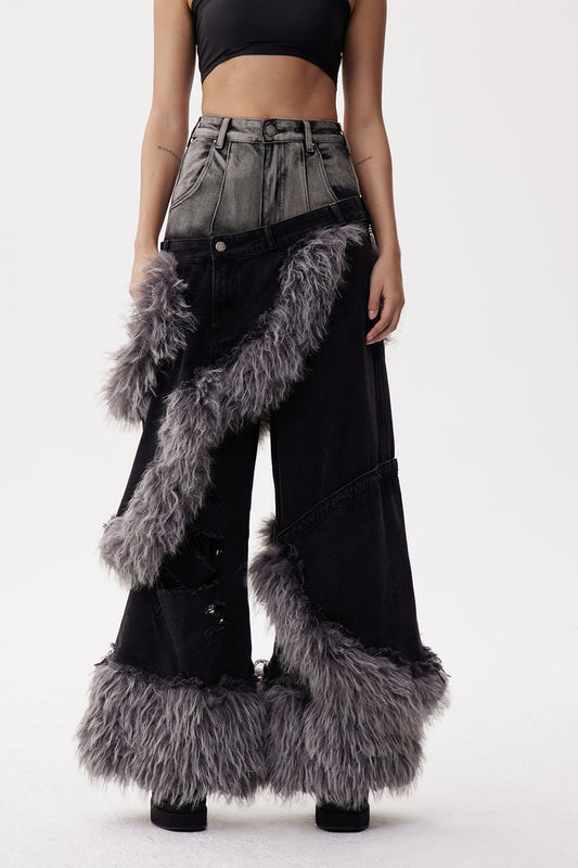 Dena Deconstruct Faux Fur Jeans