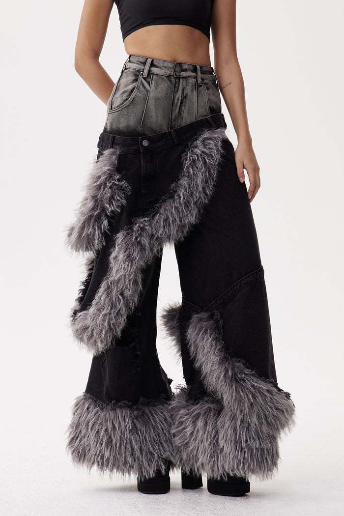 Dena Deconstruct Faux Fur Jeans