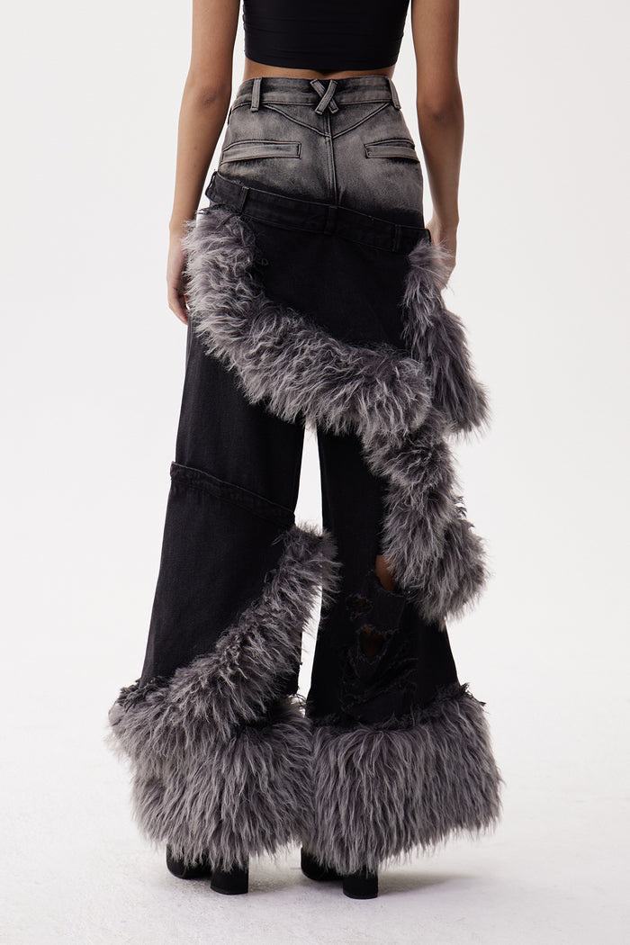 Dena Deconstruct Faux Fur Jeans