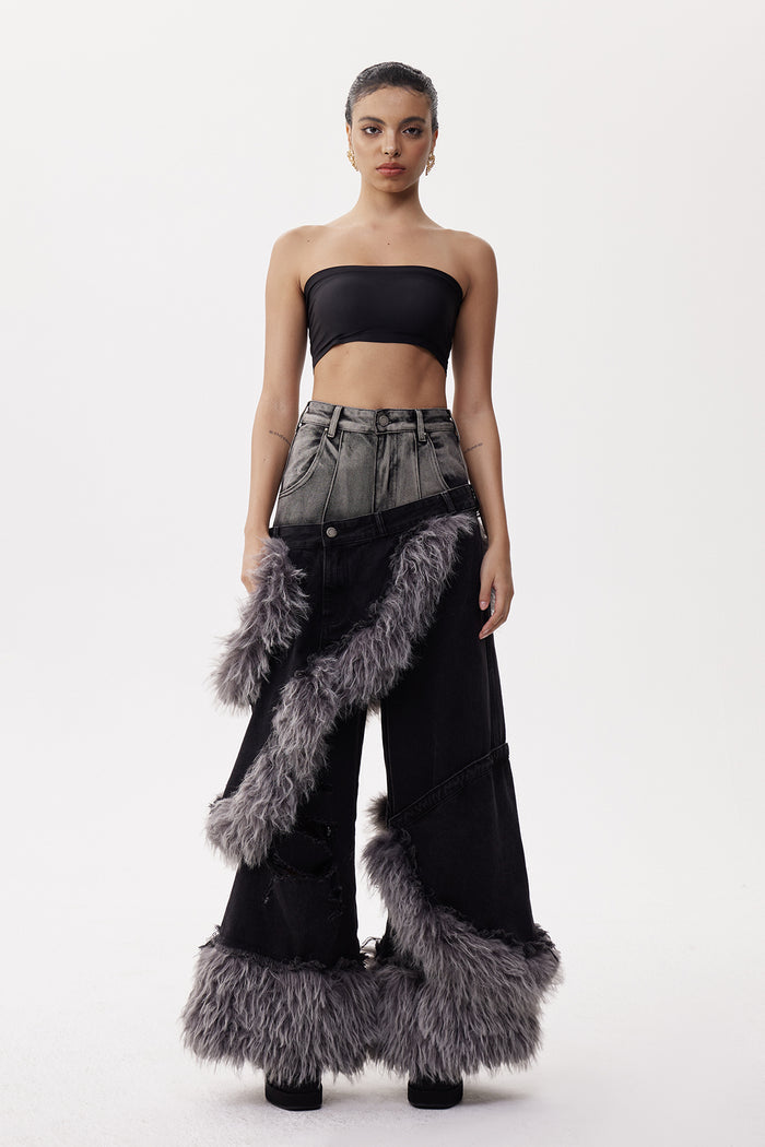 Dena Deconstruct Faux Fur Jeans