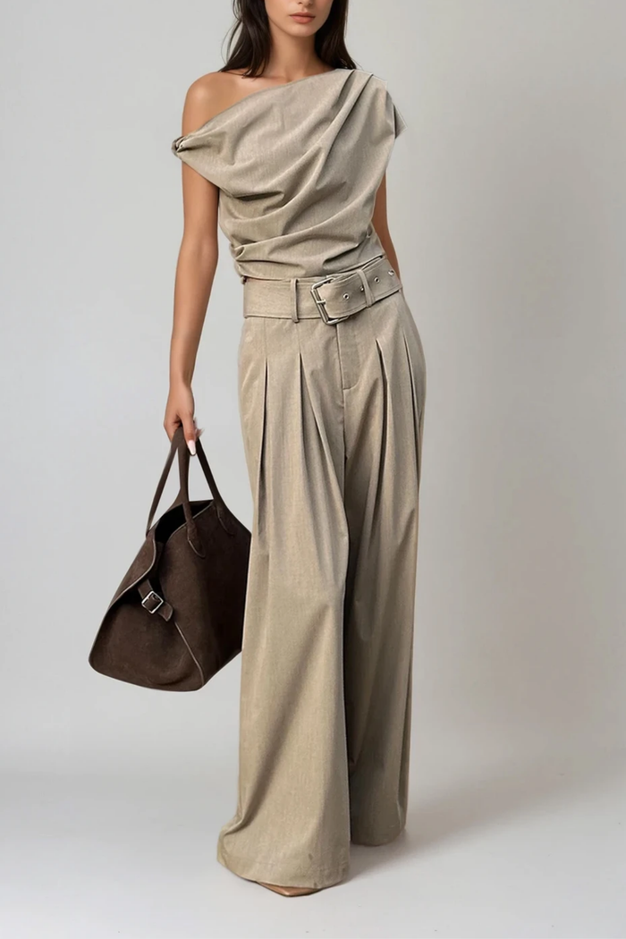 Dene One Shoulder Ruch Pants Set