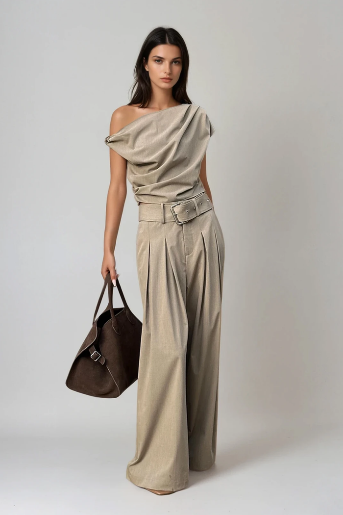 Dene One Shoulder Ruch Pants Set