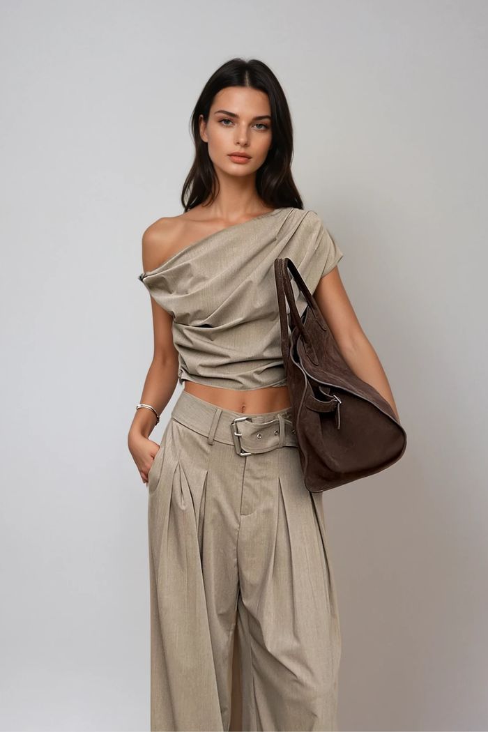 Dene One Shoulder Ruch Pants Set