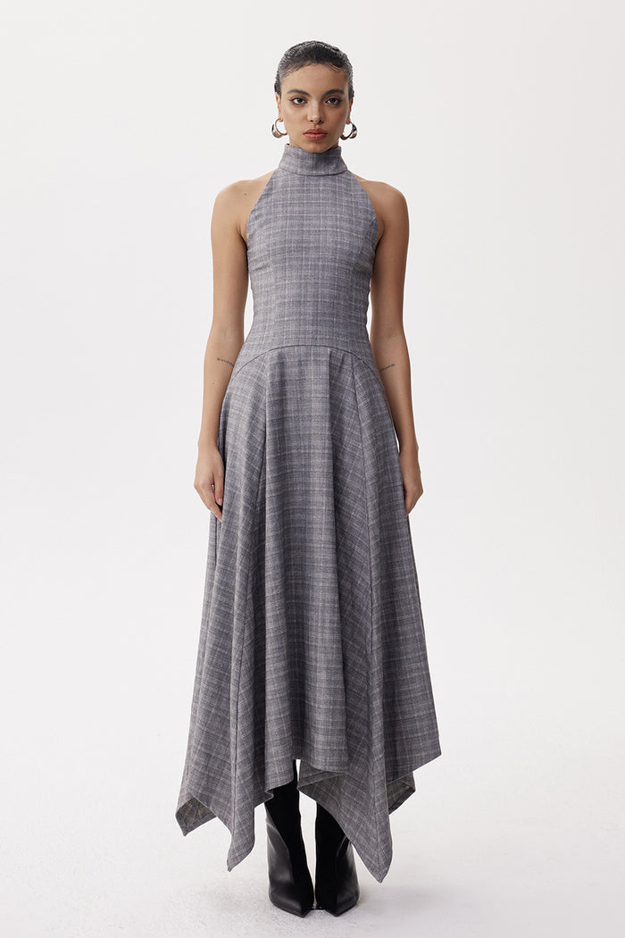 Deneb High Neck Grid Maxi Dress