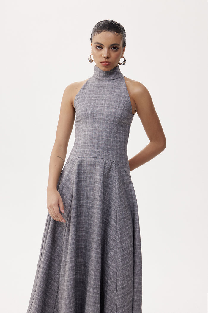 Deneb High Neck Grid Maxi Dress