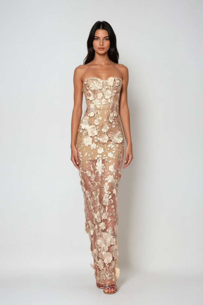 Denica Strapless Flower Maxi Dress