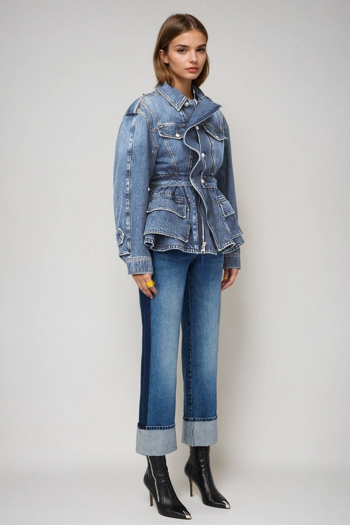Deniz Asymmetric Ruffle Denim Jacket