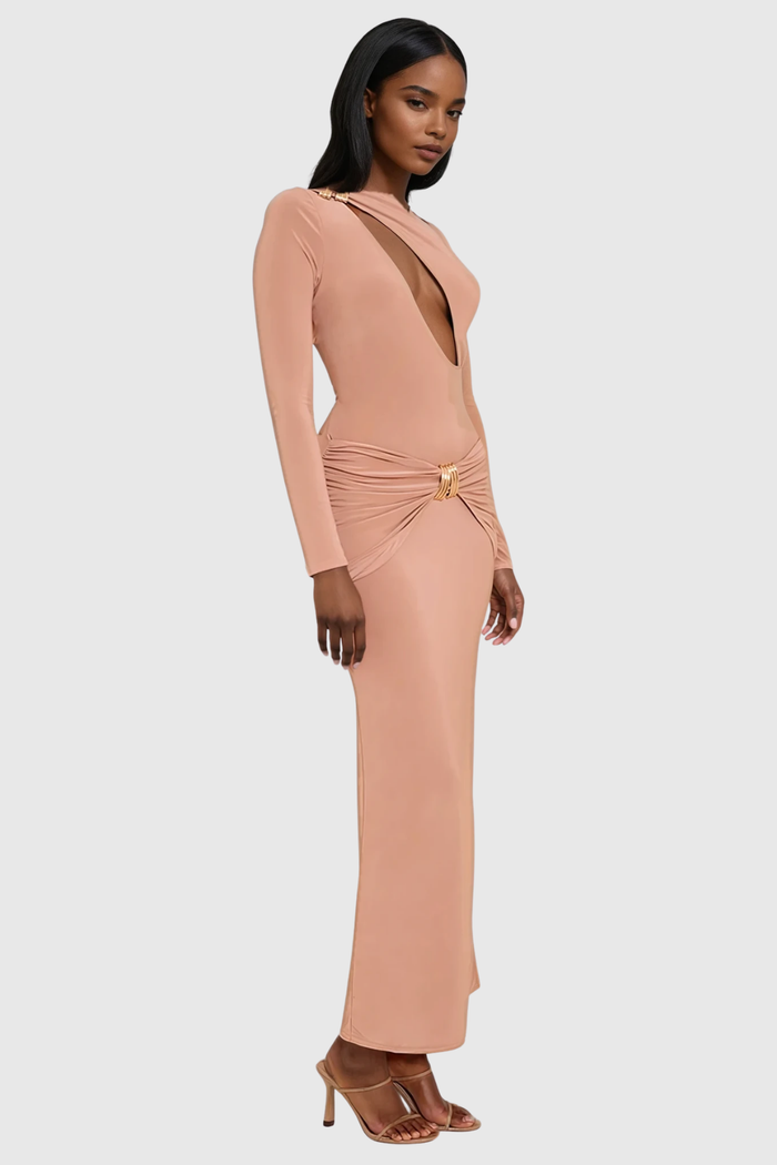Denton Bodycon Cutout Maxi Dress In Orange