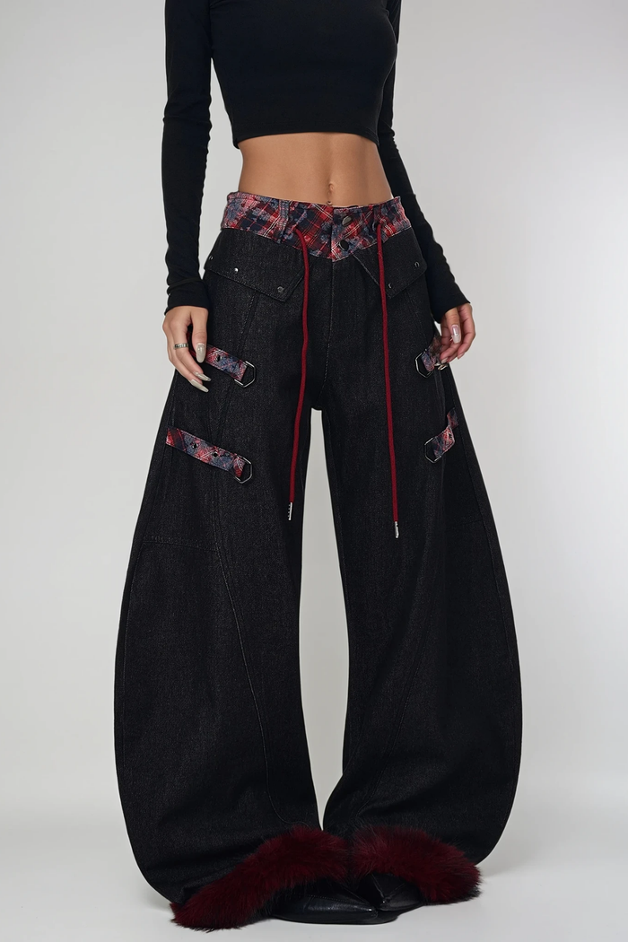Deryck Deconstruct Print Faux Fur Jeans In Black