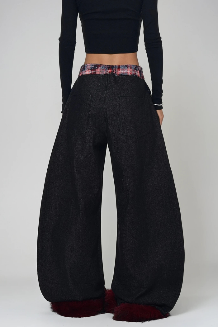 Deryck Deconstruct Print Faux Fur Jeans In Black