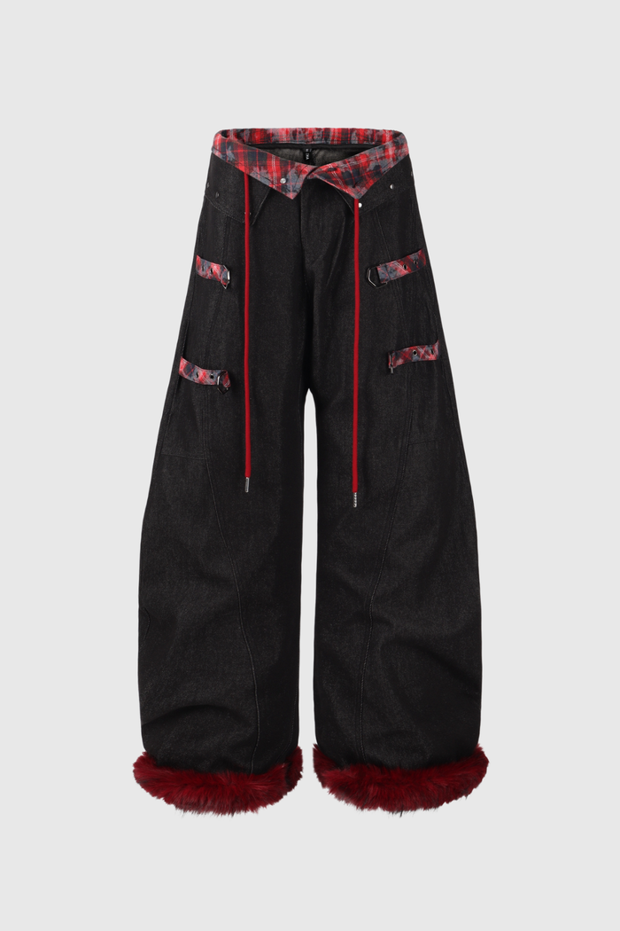 Deryck Deconstruct Print Faux Fur Jeans In Black