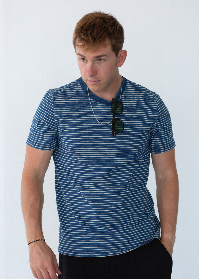 Distressed Indigo Stripe Tee