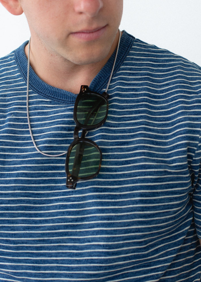 Distressed Indigo Stripe Tee