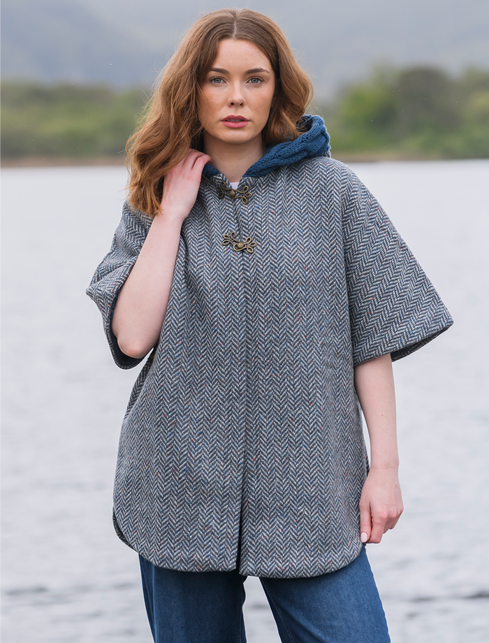 Donegal Tweed Cape with Aran Collar - Mallard #color_mallard