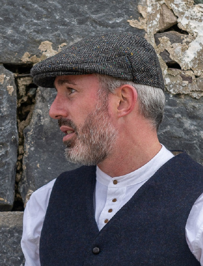 Tweed Herringbone Flat Cap - Charcoal #color_charcoal