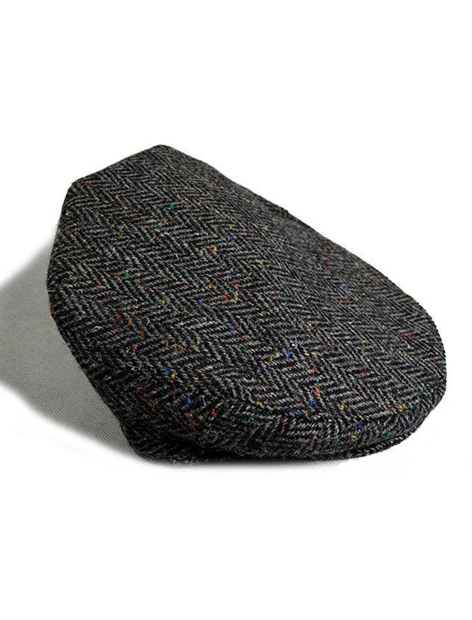 Tweed Herringbone Flat Cap - Charcoal #color_charcoal