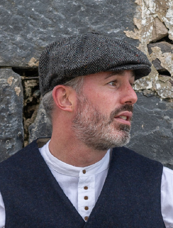 Donegal Tweed Men's Driving Cap - Charcoal #color_charcoal