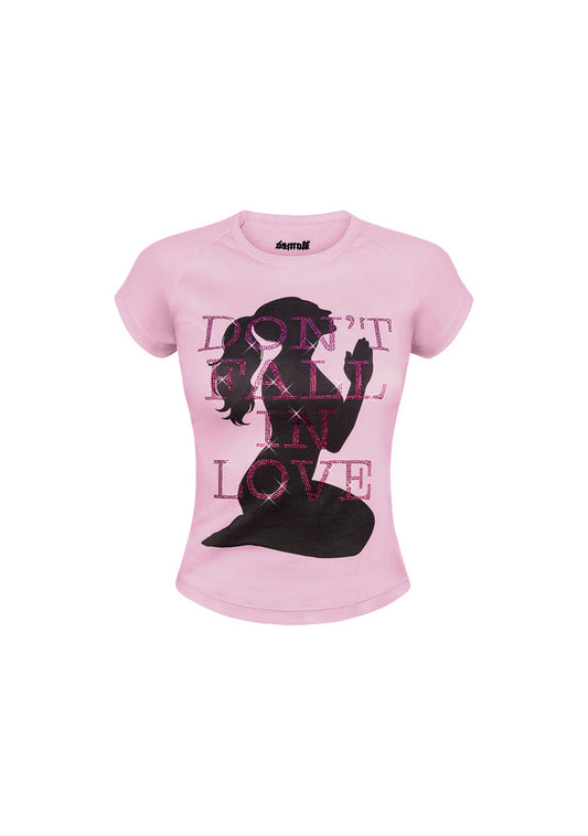 DON'T FALL IN LOVE RHINESTONE BABY TEE BABY PINK