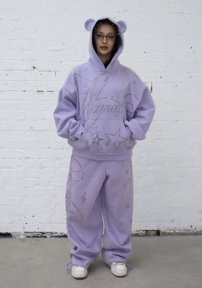 DREAMER RHINESTONE TEDDY OVERSIZED SWEATPANTS LILAC