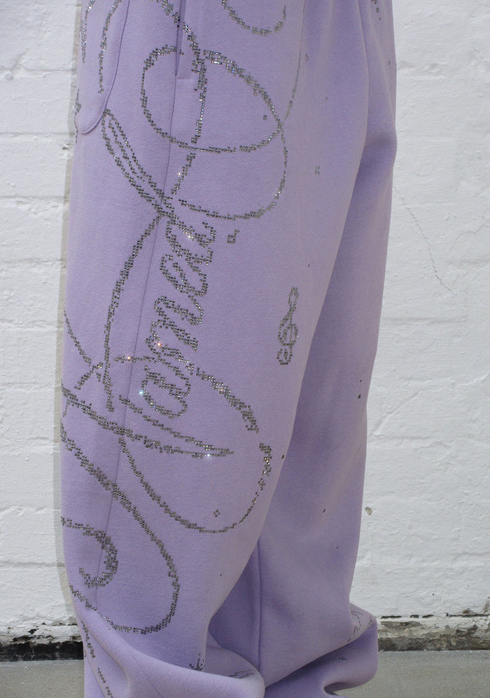 DREAMER RHINESTONE TEDDY OVERSIZED SWEATPANTS LILAC