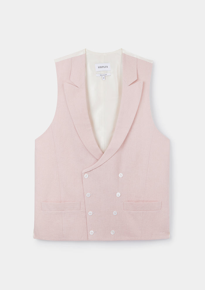Dusty Pink Peak Lapel Double-Breasted Waistcoat, Double Breasted Waistcoat - SIRPLUS