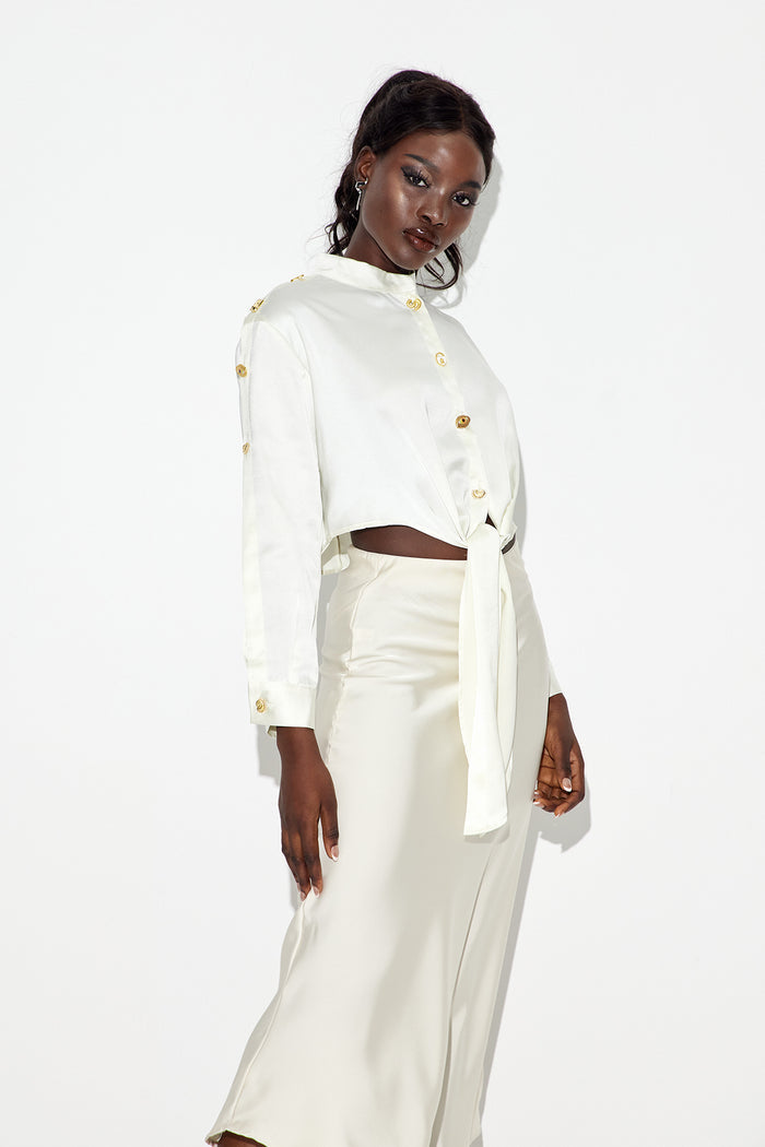 Eadric Deconstruct Tie Up Shirt In White