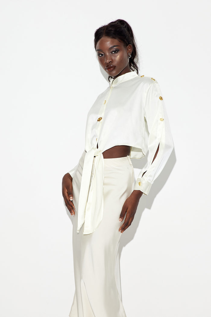 Eadric Deconstruct Tie Up Shirt In White