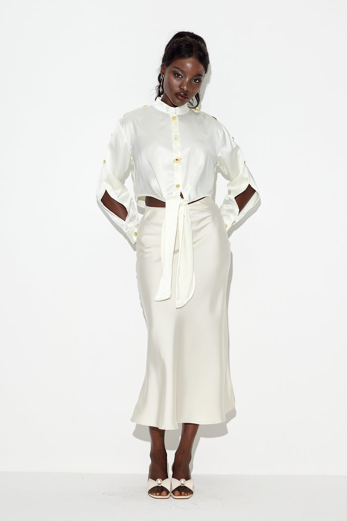 Eadric Deconstruct Tie Up Shirt In White