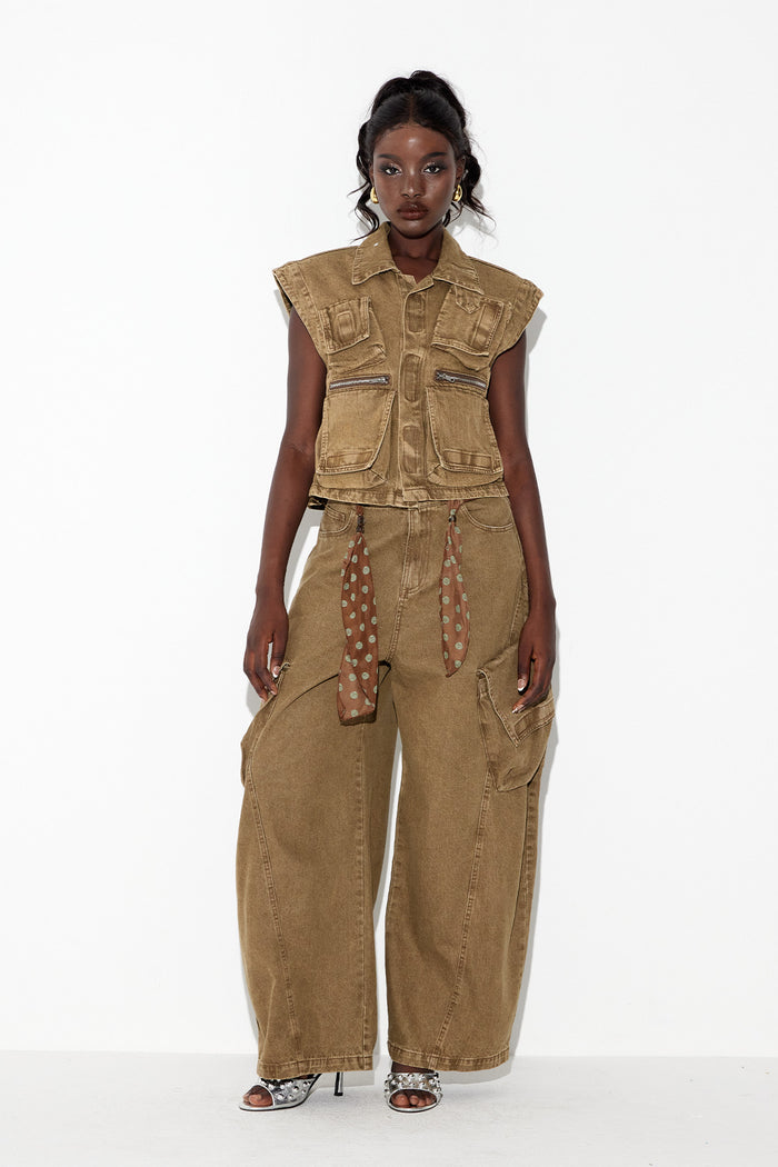 Ebele Pocket Cargo Denim Pants Set
