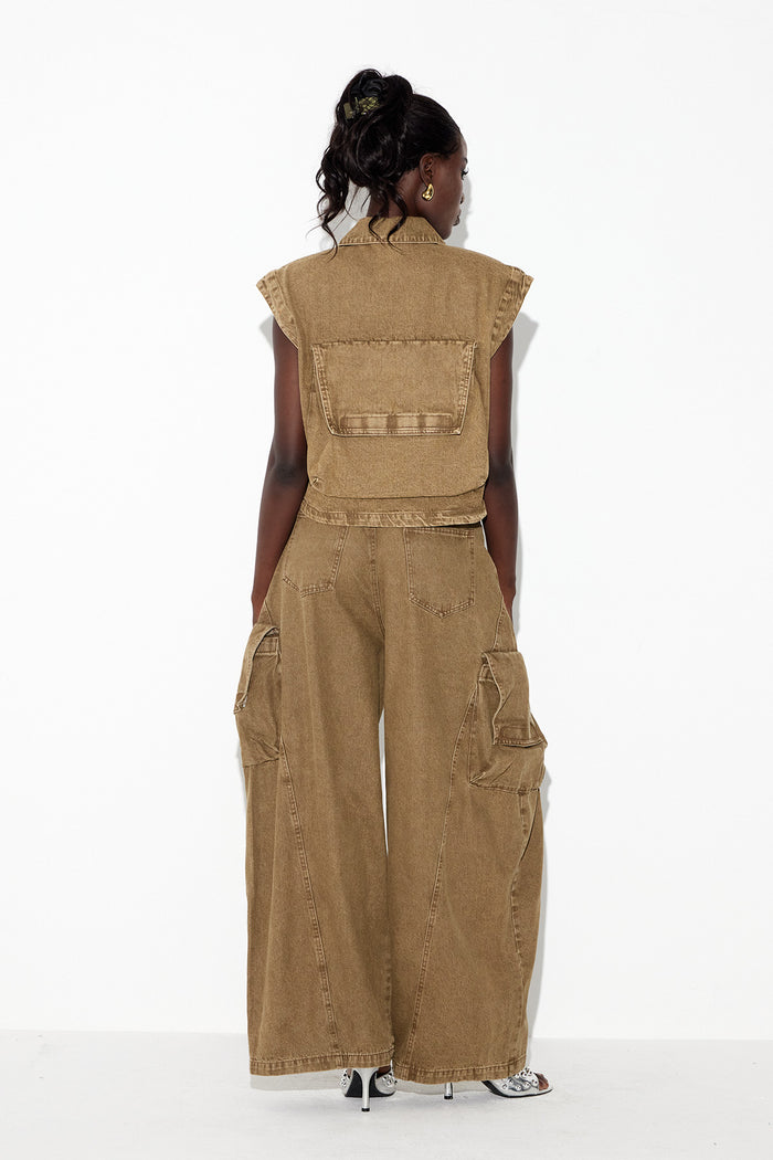 Ebele Pocket Cargo Denim Pants Set