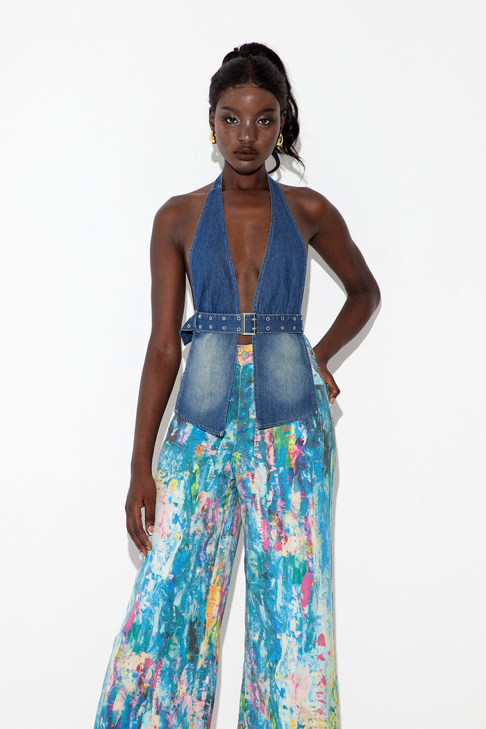 Eberhard Buckle Halter Neck Denim Top