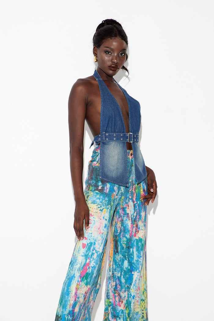 Eberhard Buckle Halter Neck Denim Top