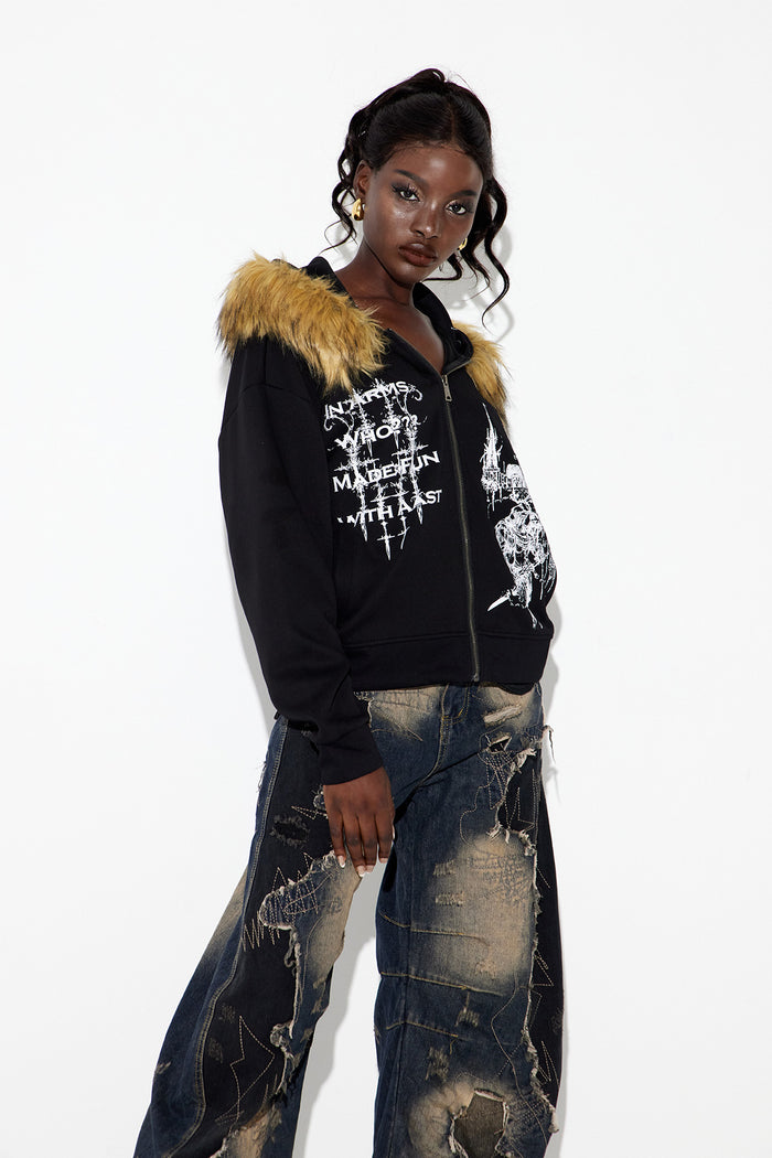Ebubekir Faux Fur Print Hooded Jacket