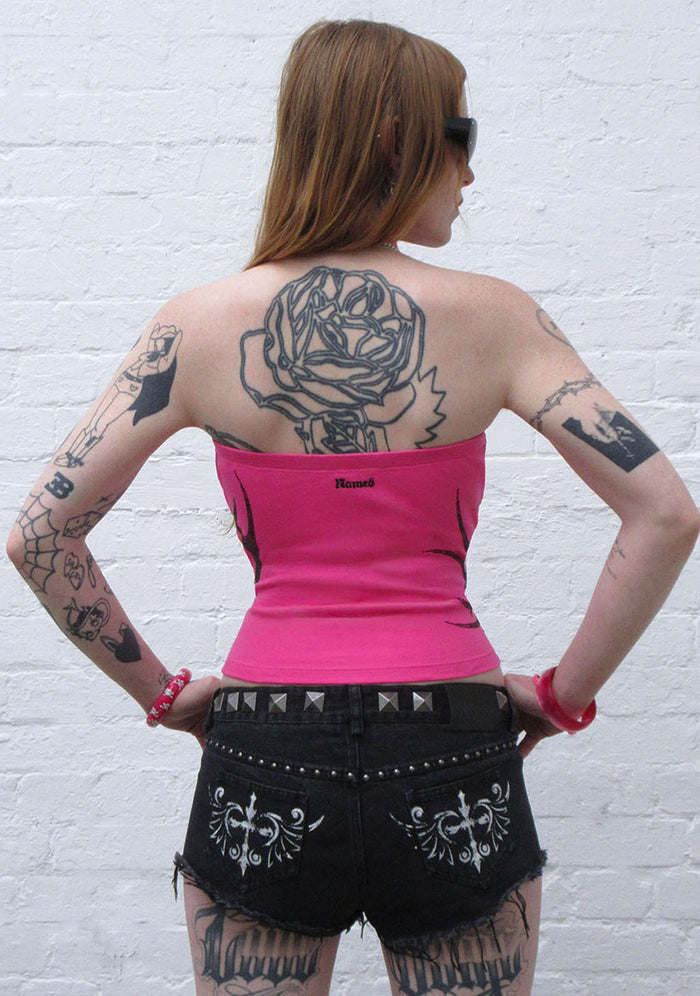EDGE RHINESTONE TUBE TOP HOT PINK