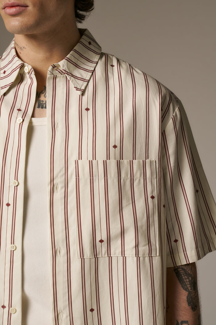 EMBLEM STRIPE SHIRT - STONE