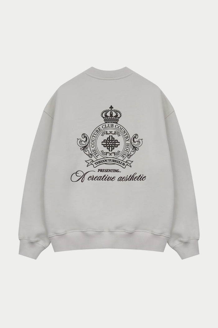 EMBROIDERED CREST OVERSIZED SWEATSHIRT - BONE