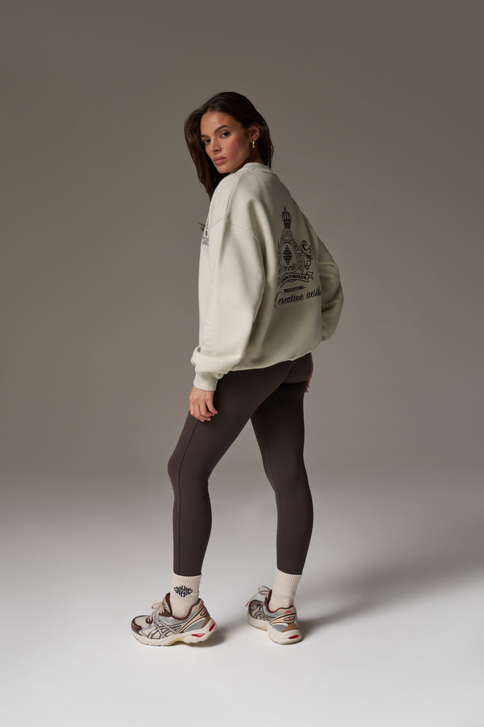 EMBROIDERED CREST OVERSIZED SWEATSHIRT - BONE
